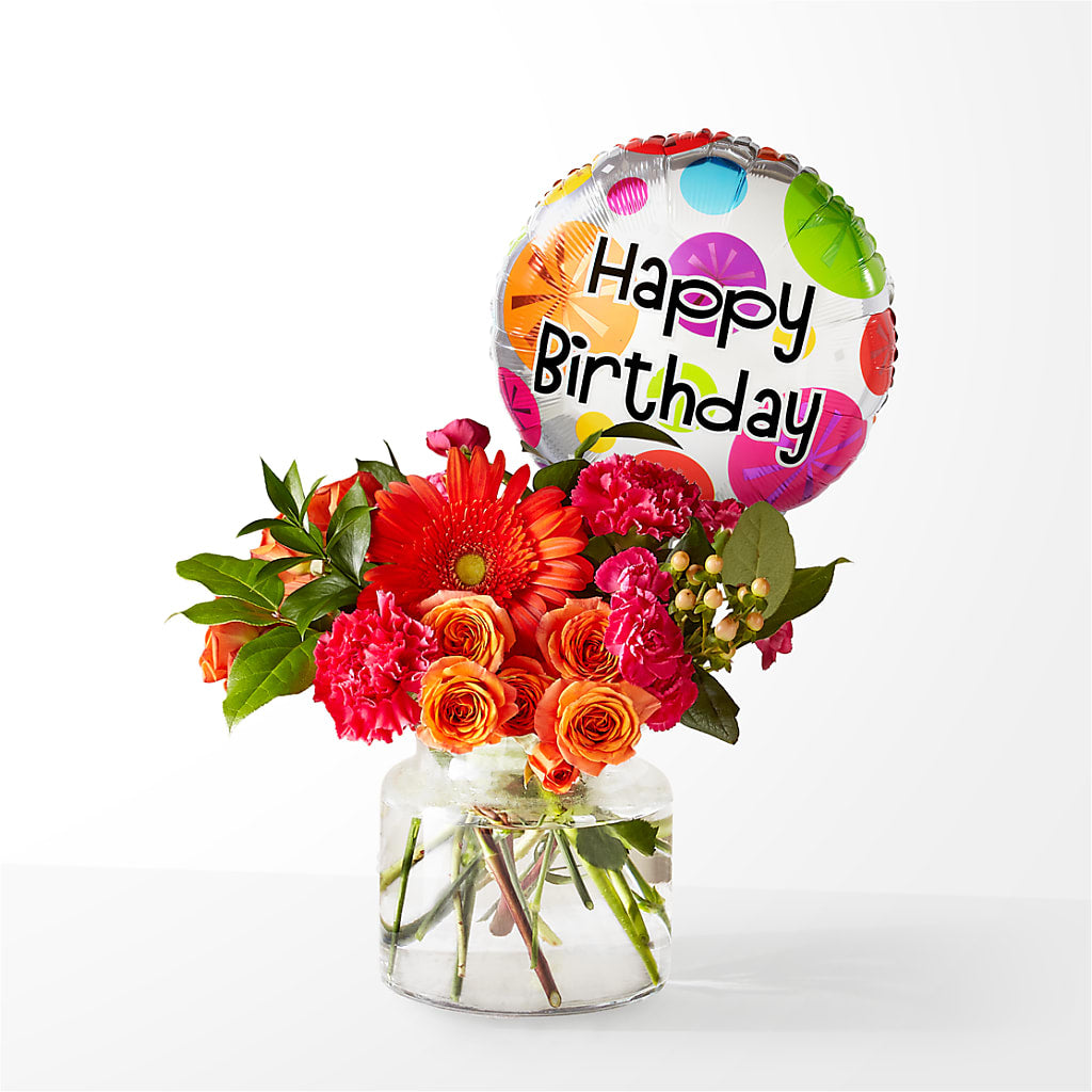 Fiesta Bouquet with Birthday Balloon – Magic Sun Flowers, Los Angeles CA
