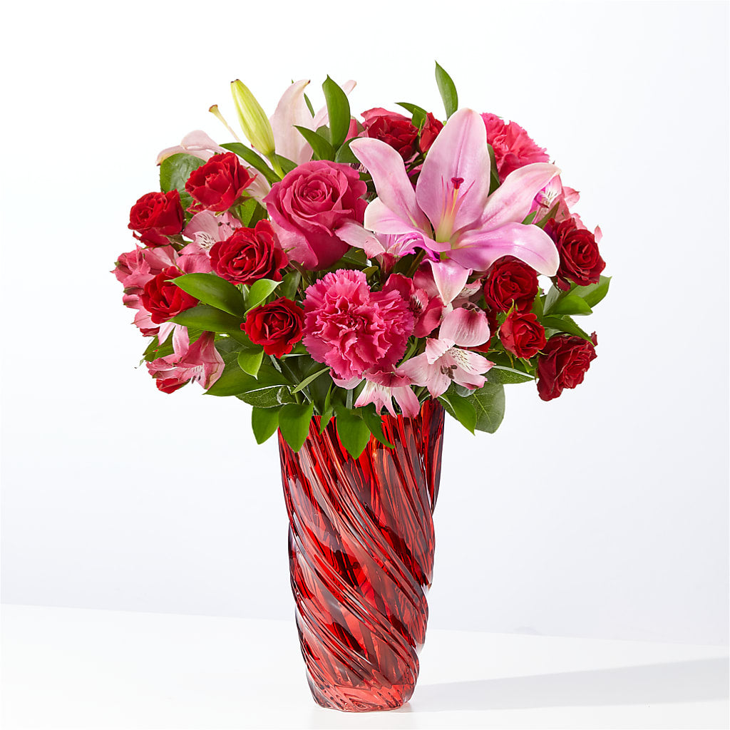 In Love Bouquet with Luxe Swirl Vase – Magic Sun Flowers, Los Angeles CA