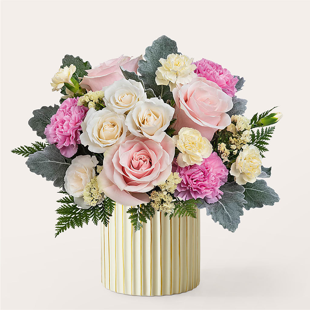 Blissful Moments Bouquet with Ivory Vase – Magic Sun Flowers, Los Angeles CA