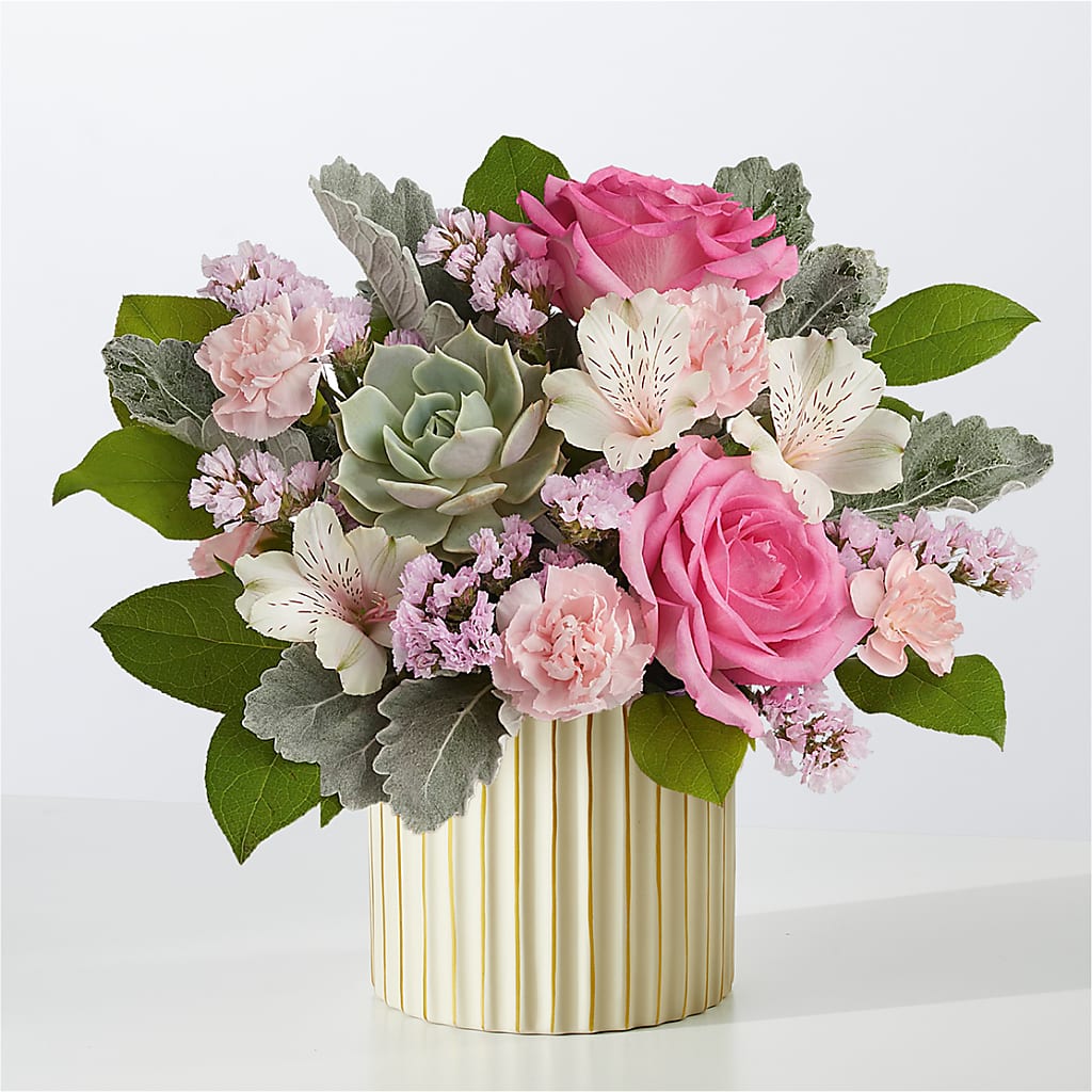 Dusty Rose Bouquet with Ivory Vase – Magic Sun Flowers, Los Angeles CA
