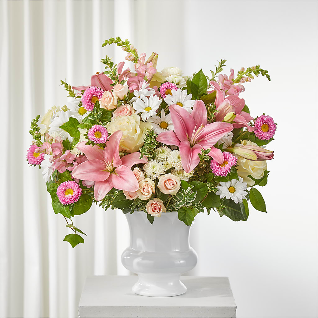 Empathetic Blooms Urn Arrangement – Magic Sun Flowers, Los Angeles CA