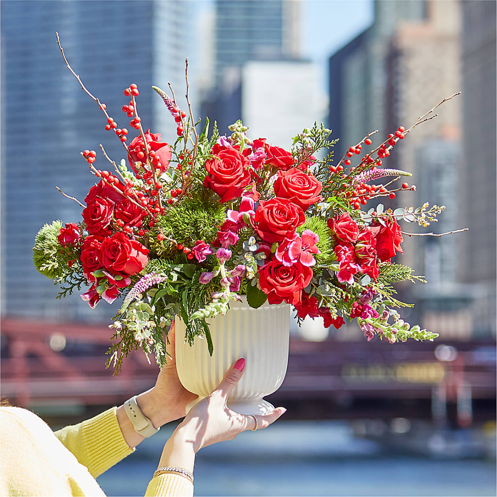Big Red Bow Bouquet –  Magic Sun Flowers, Los Angeles CA