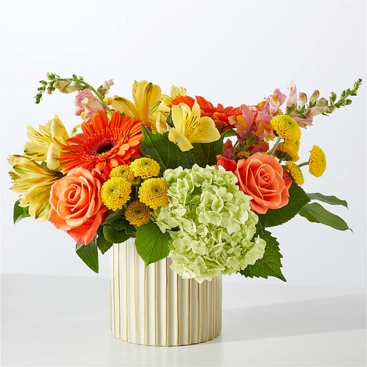 Autumn Sunshine Bouquet with Ivory Vase –  Magic Sun Flowers, Los Angeles CA