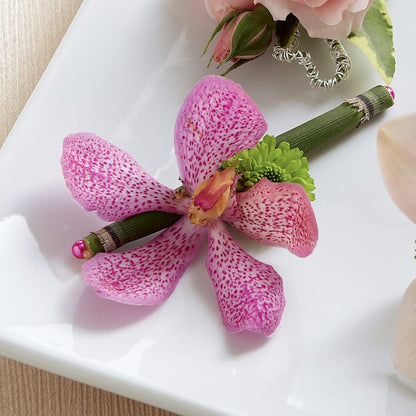 Pink Mokara Boutonniere –  Magic Sun Flowers, Los Angeles CA