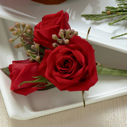Red Spray Rose Boutonniere –  Magic Sun Flowers, Los Angeles CA